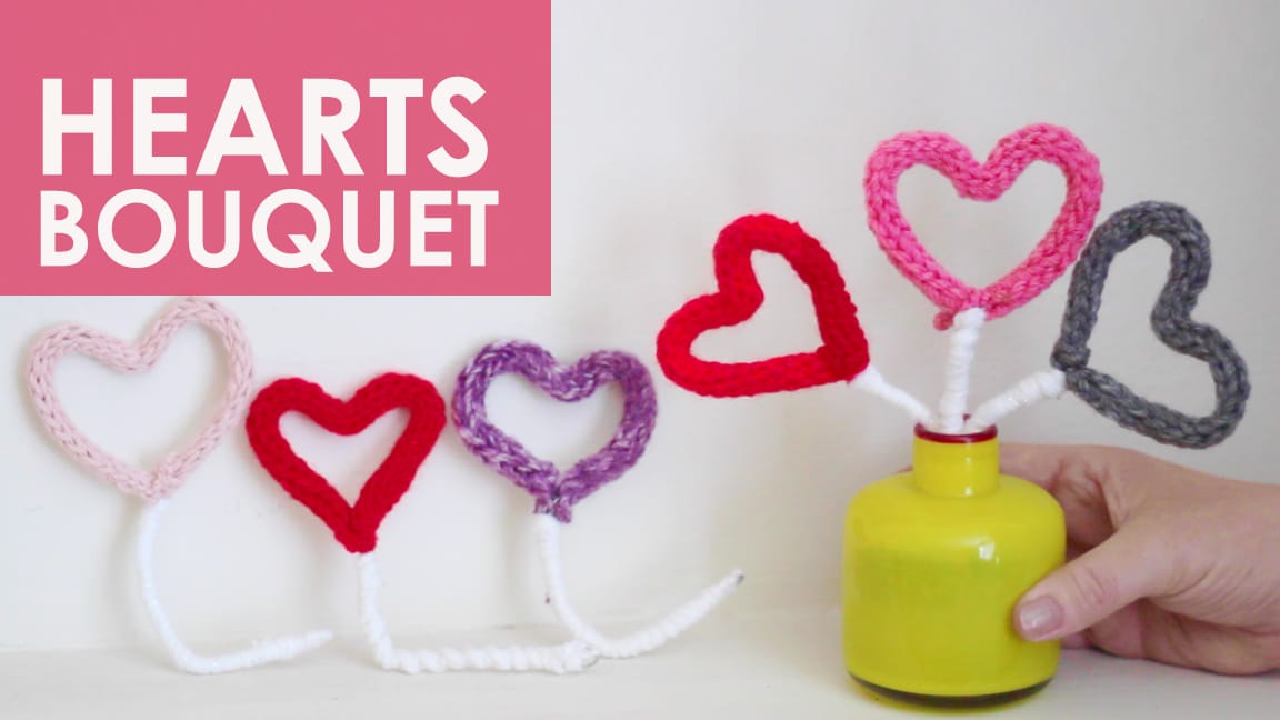 Knitted I-Cord Heart Bouquet | Studio Knit