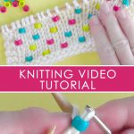 Knitting Beads into a swatch of stockinette with needles and crochet hook.