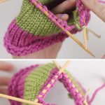 Knitted hat switching from Circular to Double Pointed Needles.