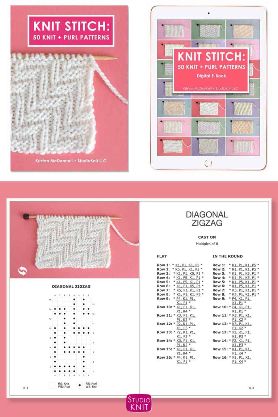 Knit Stitch Pattern Book with Diagonal Zigzag Stitch Pattern by Studio Knit