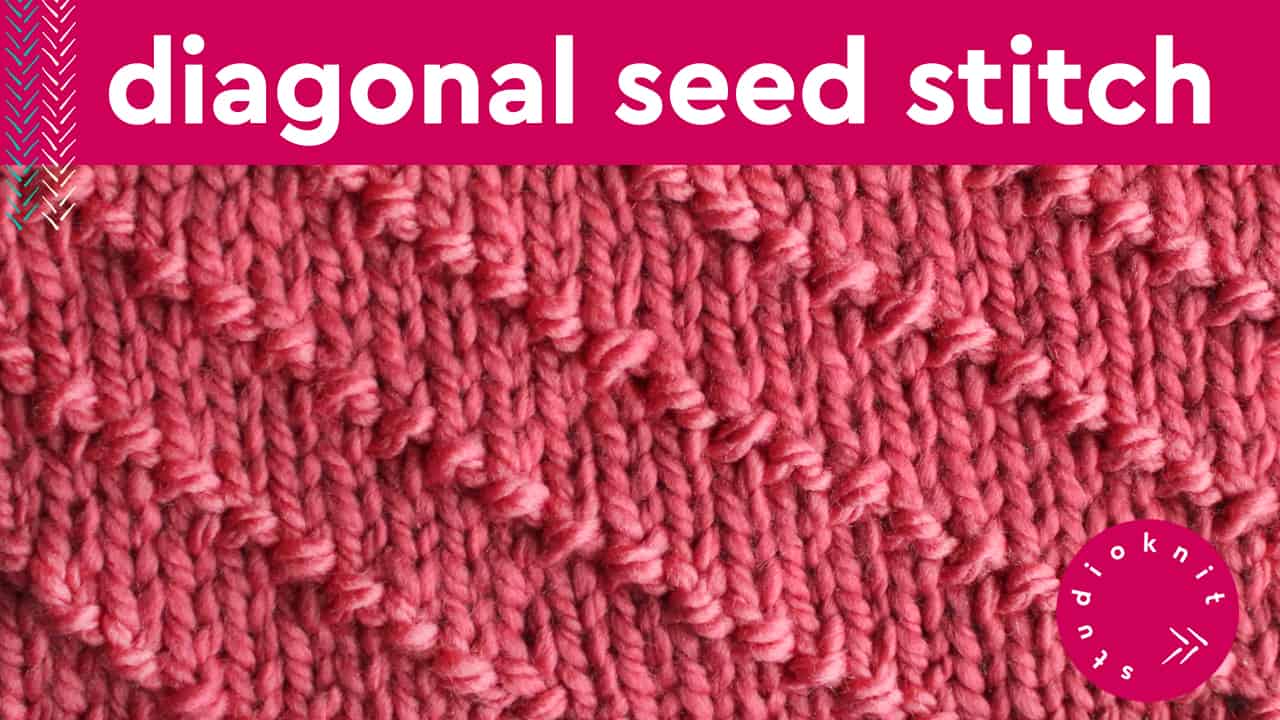 Diagonal Seed Stitch pattern in pink yarn.