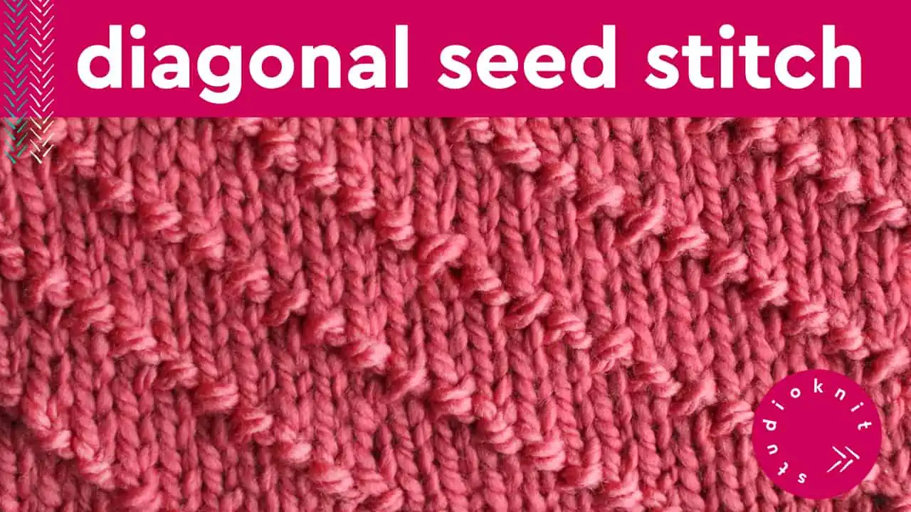 Diagonal Seed Stitch pattern in pink yarn.