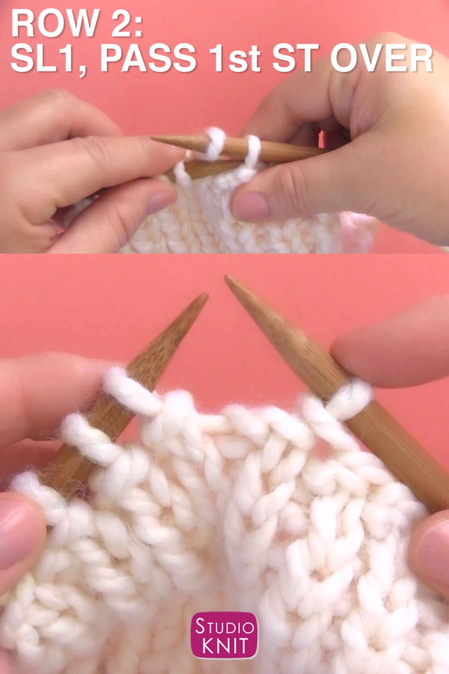 Knitting the second row of the Two-Row Bind Off Technique