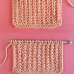 Broken Rib Stitch Knitting Pattern swatch on both the right and wrong sides on needle.