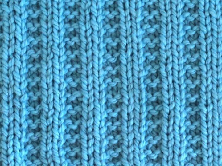 Garter Ribbing Knit Stitch Pattern in blue color yarn.