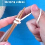 Left-handed knitting demonstration with needles and yarn.