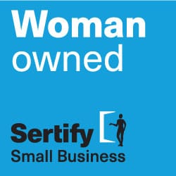 Woman owned Sertify Small Business badge.