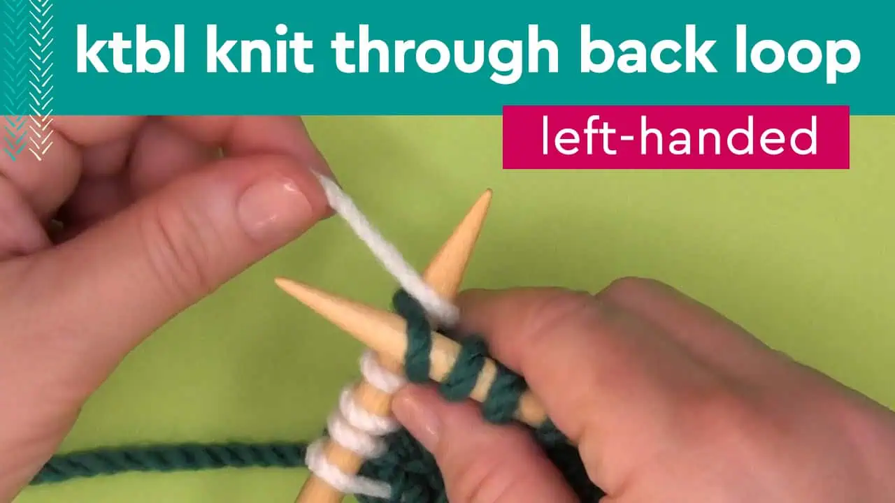 KTBL Knit through back loop with hands knitting with needles and yarn.