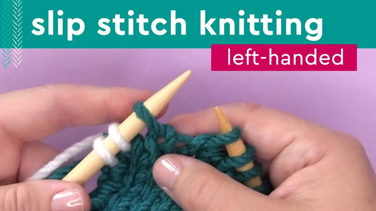 Slip Stitch knitting with hands knitting with needles and yarn.