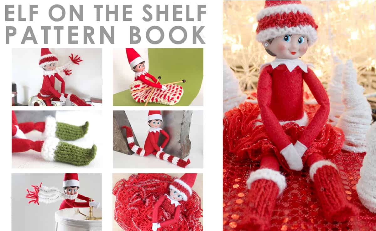 Elf on the Shelf knitting patterns with boots and scarves by Studio Knit.