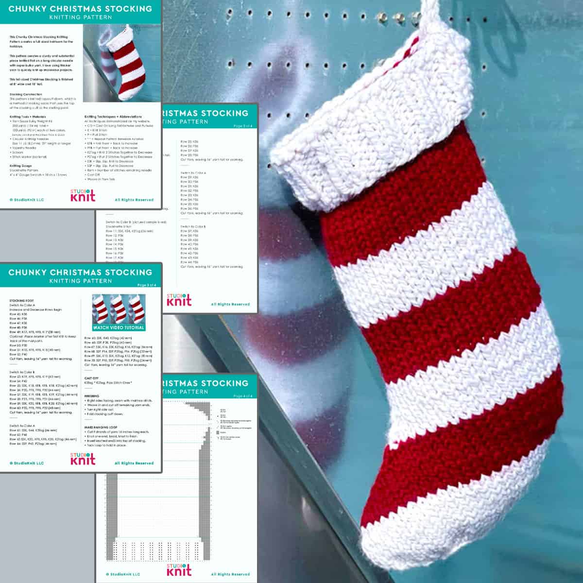 Printable knitting pattern of the chunky christmas stocking.